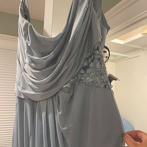 One-Shoulder Mesh Dress with Lace Inset